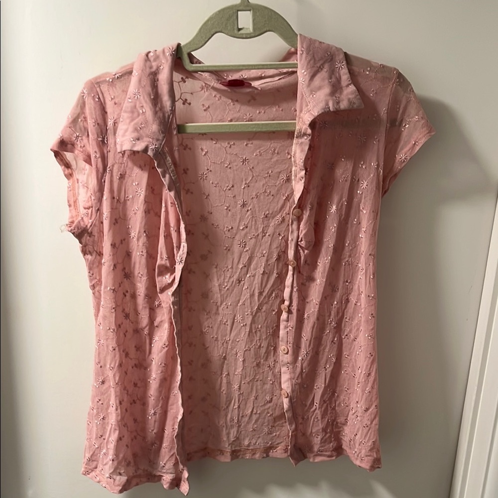 Natalia Brilli Pink Relaxed Button Down Shirt Notched Collar